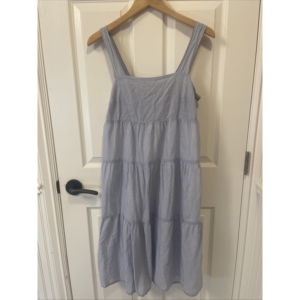 Madewell Women's 4 Striped Midi Dress Twilight blue Buttons Lined